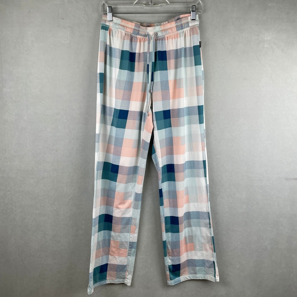Eddie Bauer Wmns M Soft Cozy Pajama Pants Plaid Teal Peach Grey Sleepwear Lounge
